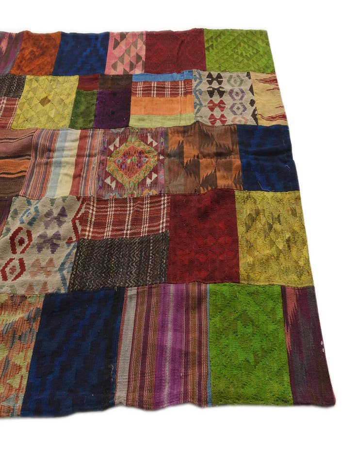 Detail image of  5' 8 x 8' 1  Hand Woven Kilim Patchwork Wool Rug