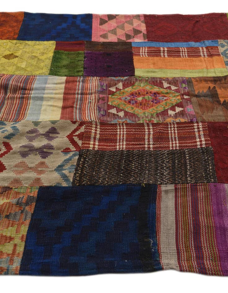 Detail image of  5' 8 x 8' 1  Hand Woven Kilim Patchwork Wool Rug