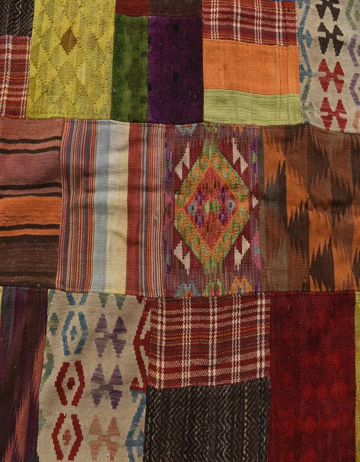 Detail image of  5' 8 x 8' 1  Hand Woven Kilim Patchwork Wool Rug