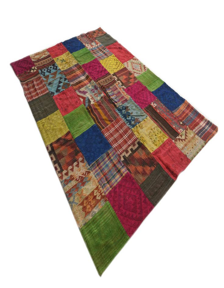 Detail image of  6' 7 x 9' 7  Hand Woven Kilim Patchwork Wool Rug