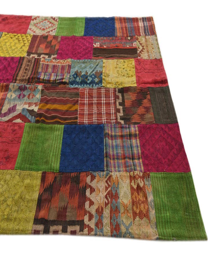 Detail image of  6' 7 x 9' 7  Hand Woven Kilim Patchwork Wool Rug