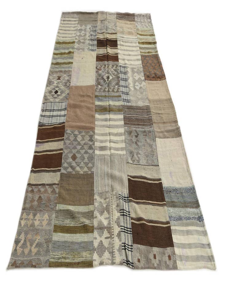 Detail image of  5' 4 x 9' 2  Hand Woven Kilim Patchwork Wool Rug