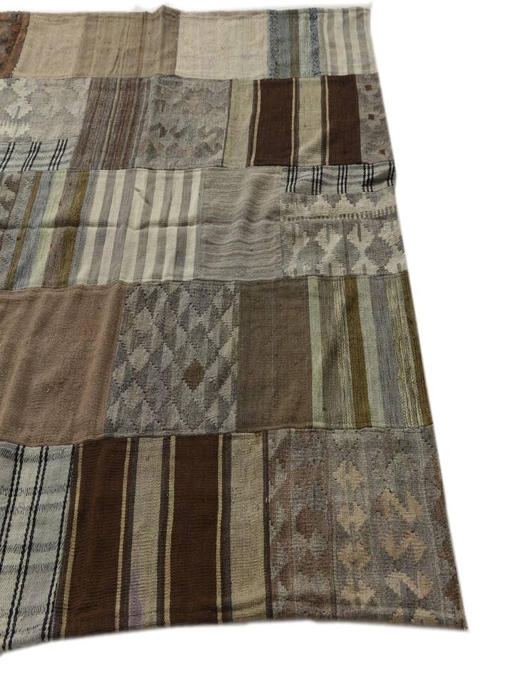 Detail image of  5' 4 x 9' 2  Hand Woven Kilim Patchwork Wool Rug