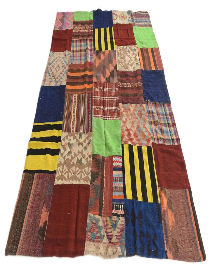 Detail image of  5' 6 x 7' 9  Hand Woven Kilim Patchwork Wool Rug