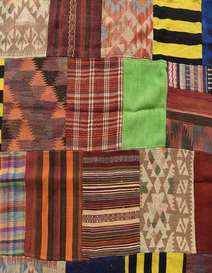 Detail image of  5' 6 x 7' 9  Hand Woven Kilim Patchwork Wool Rug