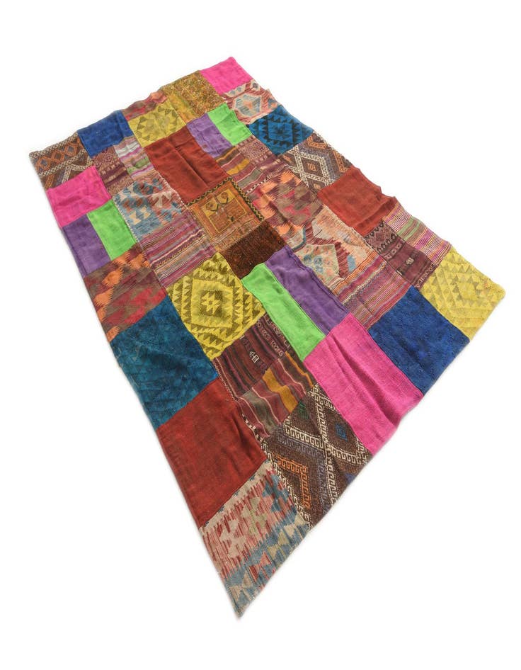 Detail image of  5' 5 x 8' 1  Hand Woven Kilim Patchwork Wool Rug