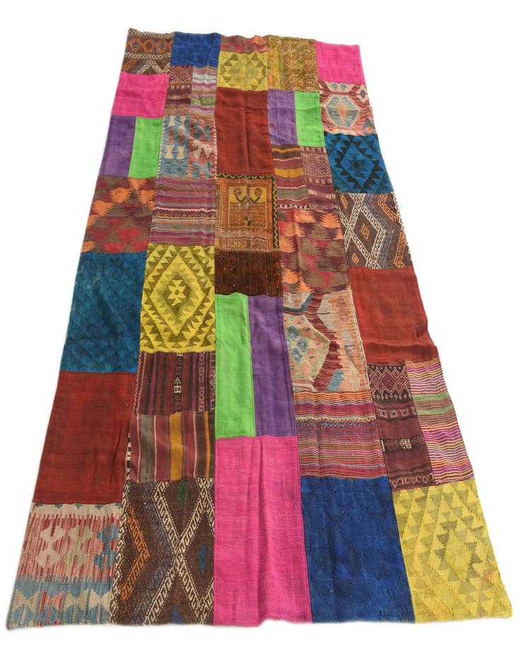 Detail image of  5' 5 x 8' 1  Hand Woven Kilim Patchwork Wool Rug