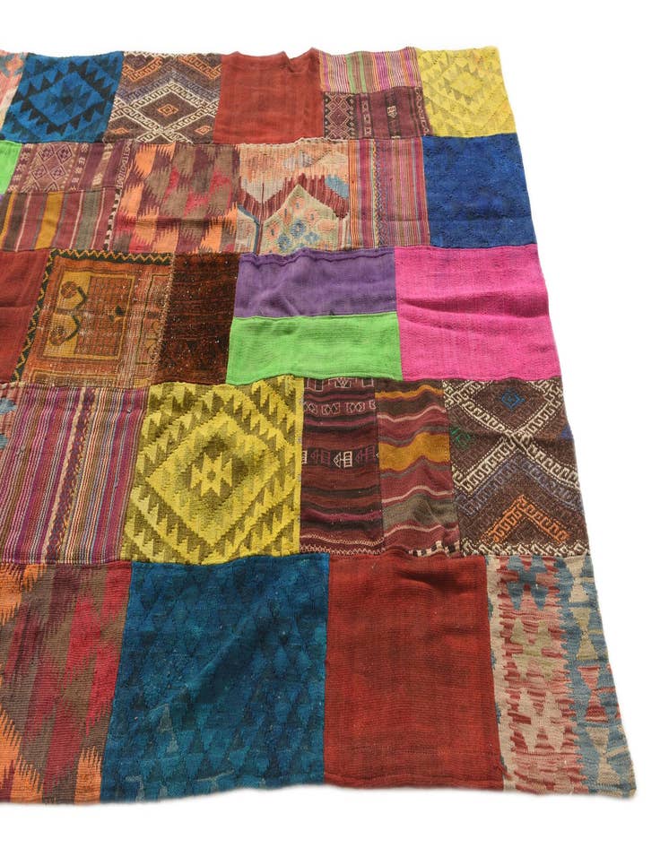 Detail image of  5' 5 x 8' 1  Hand Woven Kilim Patchwork Wool Rug