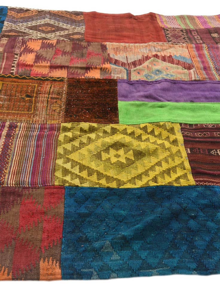 Detail image of  5' 5 x 8' 1  Hand Woven Kilim Patchwork Wool Rug