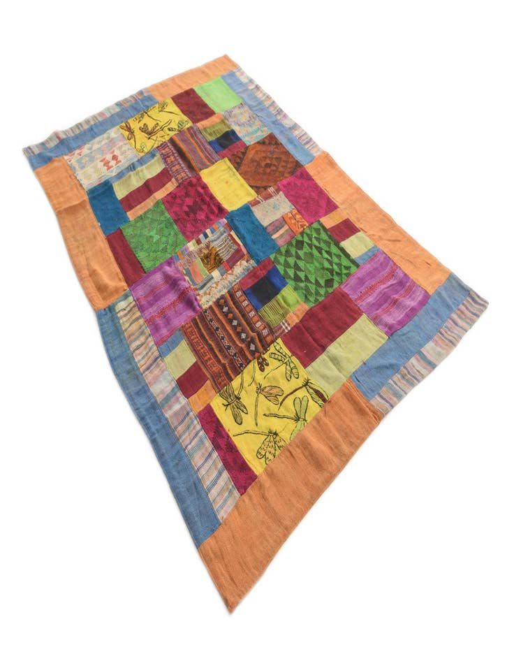 Detail image of  5' 6 x 8'  Hand Woven Kilim Patchwork Wool Rug