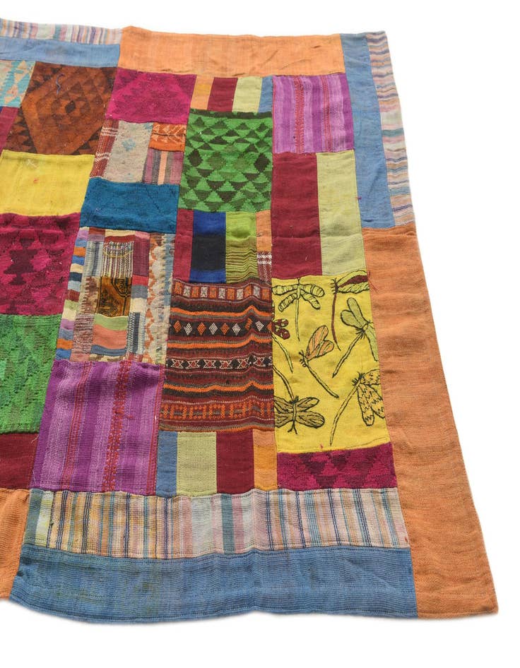 Detail image of  5' 6 x 8'  Hand Woven Kilim Patchwork Wool Rug