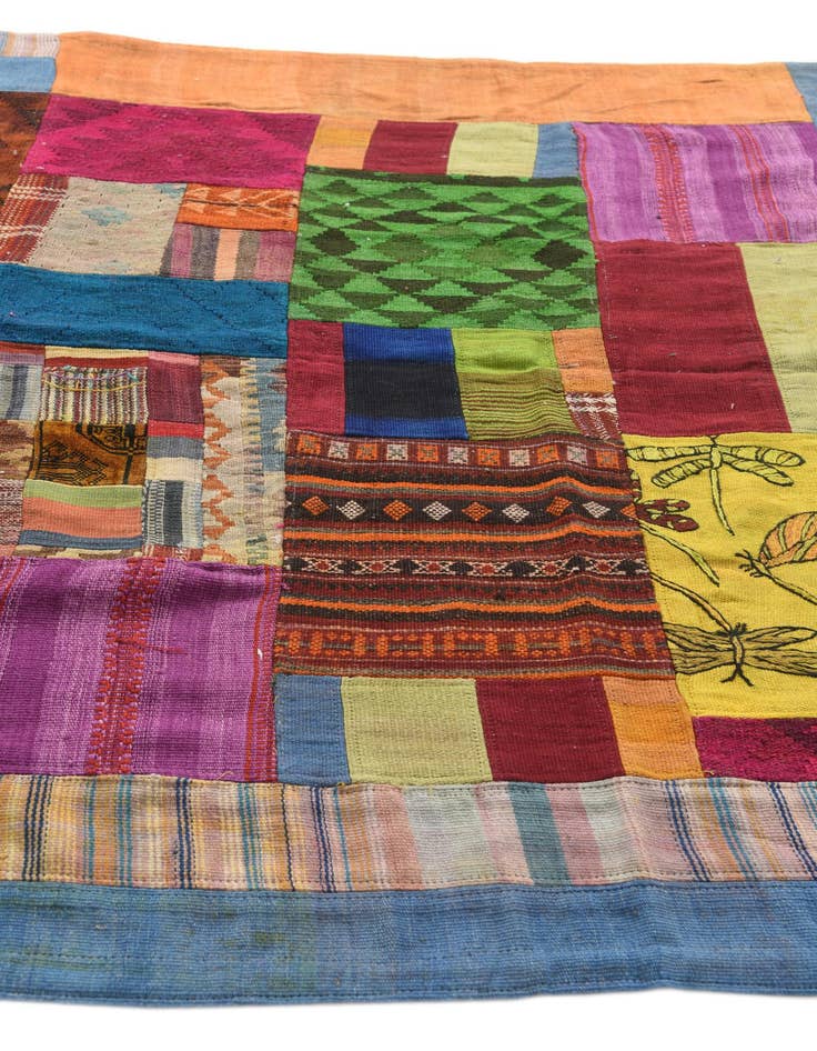 Detail image of  5' 6 x 8'  Hand Woven Kilim Patchwork Wool Rug