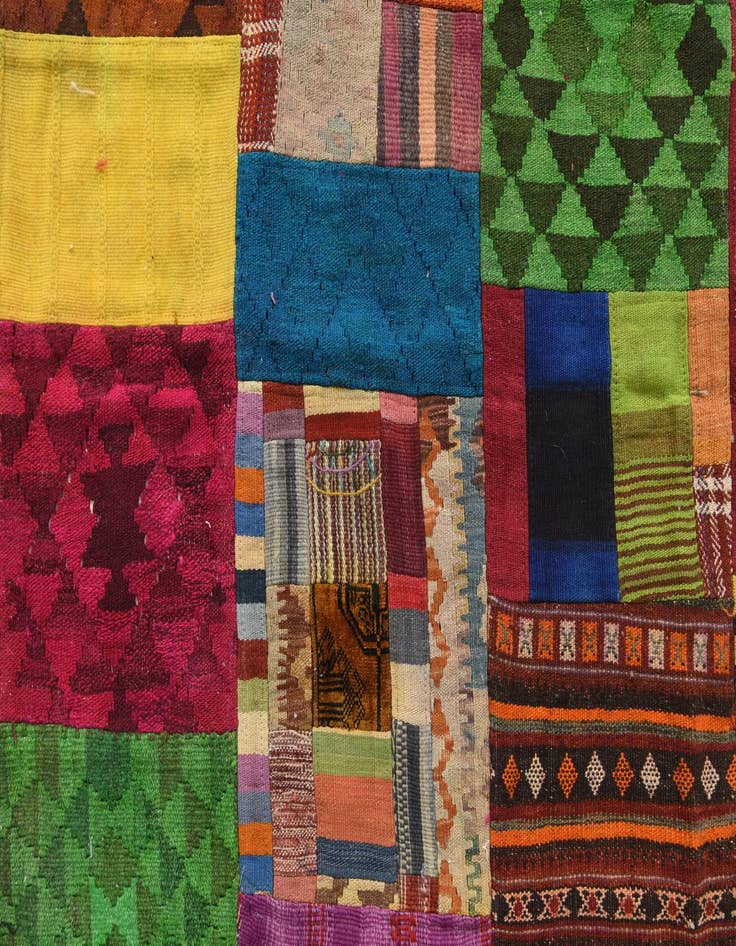 Detail image of  5' 6 x 8'  Hand Woven Kilim Patchwork Wool Rug