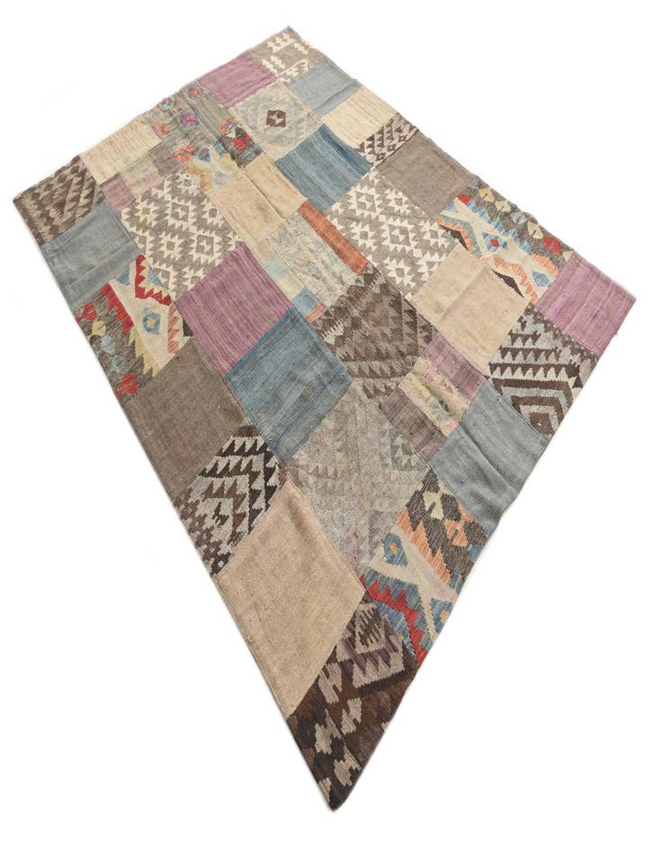 Detail image of  6' x 8'  Hand Woven Kilim Patchwork Wool Rug
