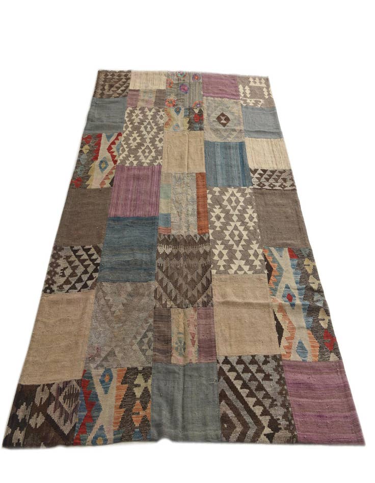 Detail image of  6' x 8'  Hand Woven Kilim Patchwork Wool Rug