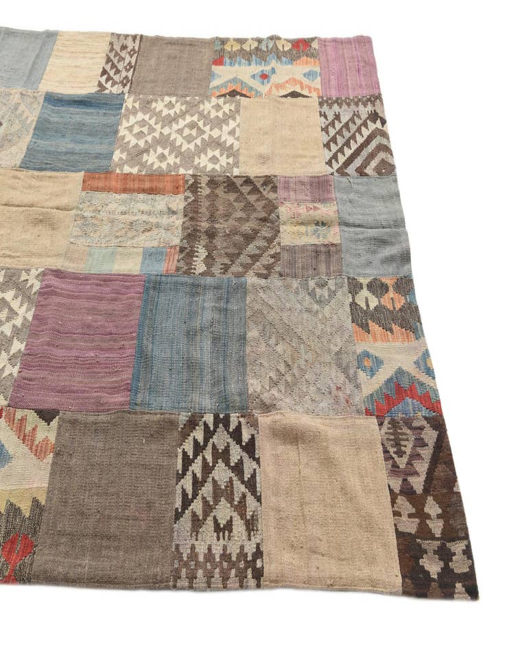 Detail image of  6' x 8'  Hand Woven Kilim Patchwork Wool Rug