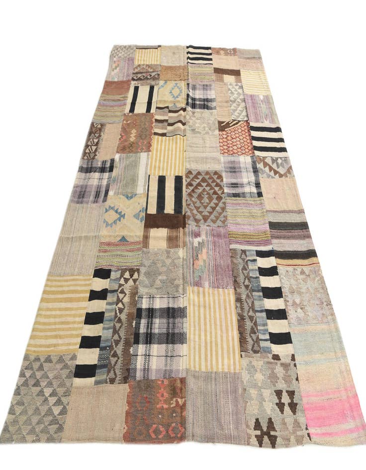 Detail image of  6' 7 x 10'  Hand Woven Kilim Patchwork Wool Rug