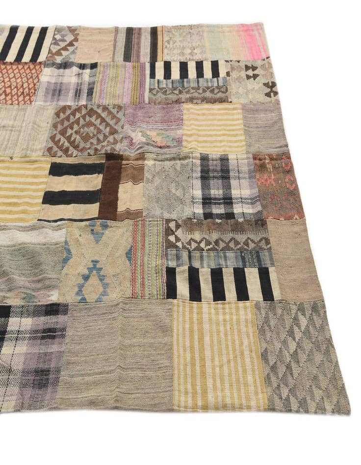 Detail image of  6' 7 x 10'  Hand Woven Kilim Patchwork Wool Rug