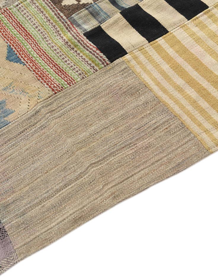 Detail image of  6' 7 x 10'  Hand Woven Kilim Patchwork Wool Rug