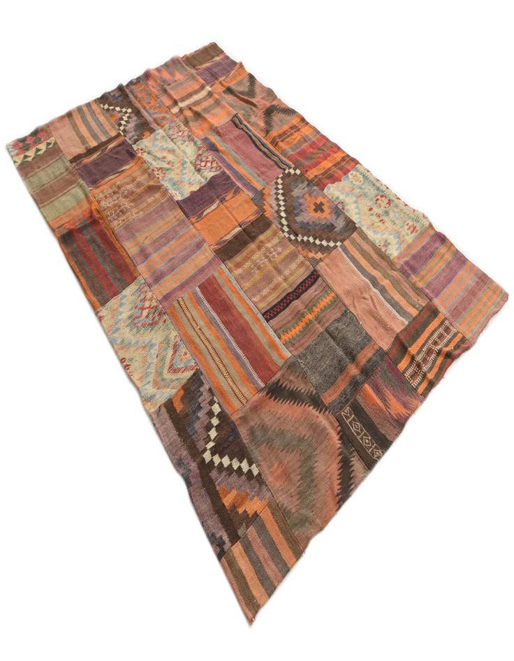 Detail image of  5' 3 x 7' 10  Hand Woven Kilim Patchwork Wool Rug