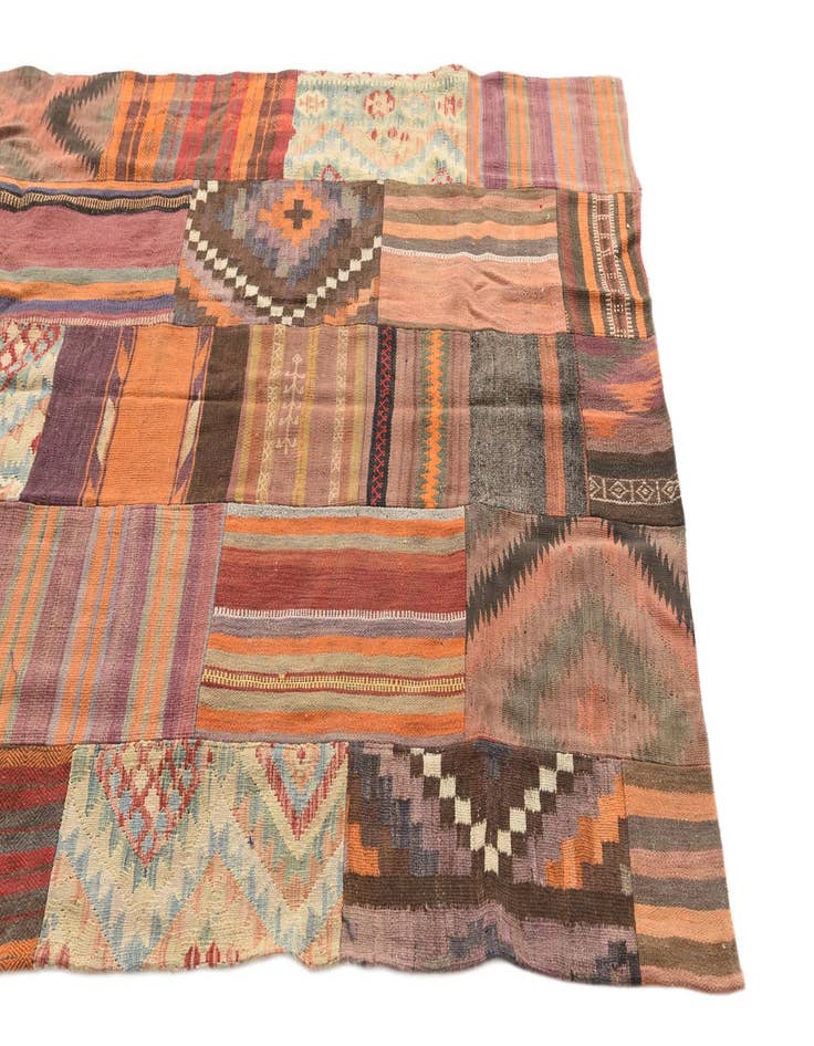 Detail image of  5' 3 x 7' 10  Hand Woven Kilim Patchwork Wool Rug