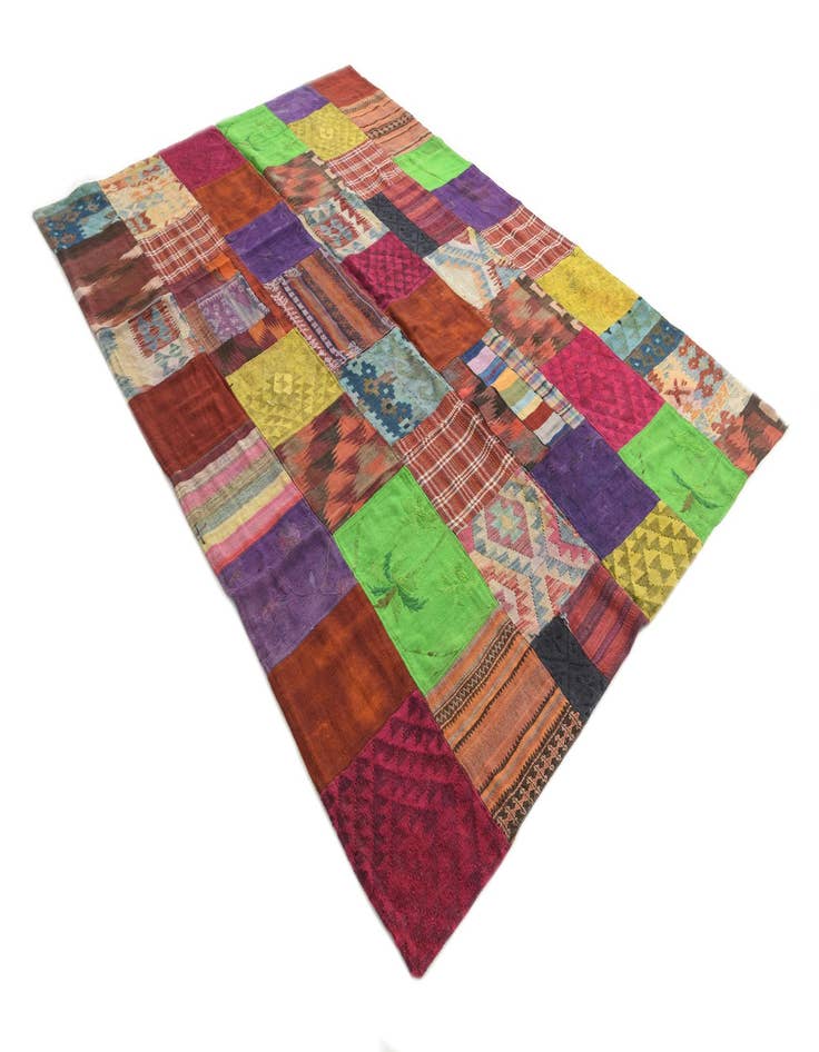 Detail image of  6' 9 x 10'  Hand Woven Kilim Patchwork Wool Rug