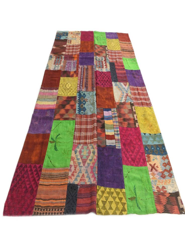 Detail image of  6' 9 x 10'  Hand Woven Kilim Patchwork Wool Rug