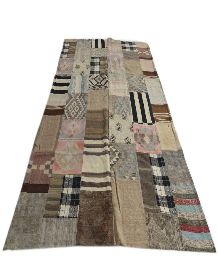 Detail image of  6' 7 x 9' 6  Hand Woven Kilim Patchwork Wool Rug