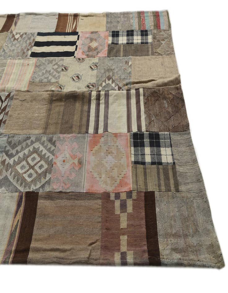 Detail image of  6' 7 x 9' 6  Hand Woven Kilim Patchwork Wool Rug