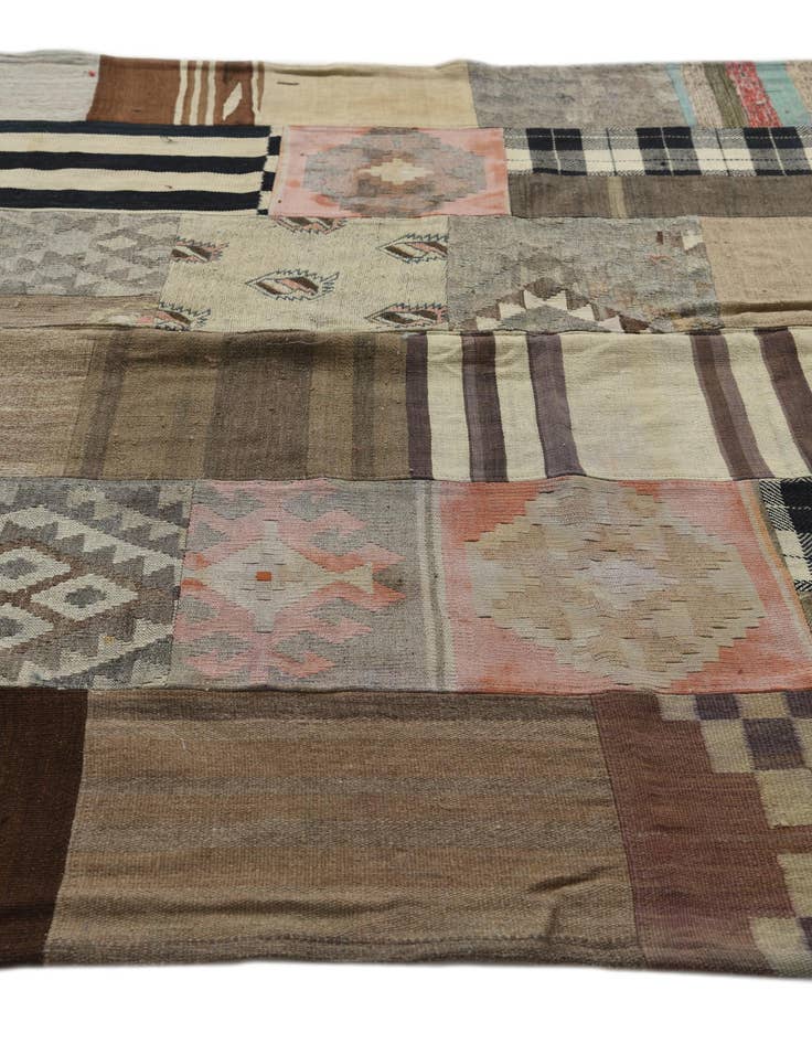 Detail image of  6' 7 x 9' 6  Hand Woven Kilim Patchwork Wool Rug