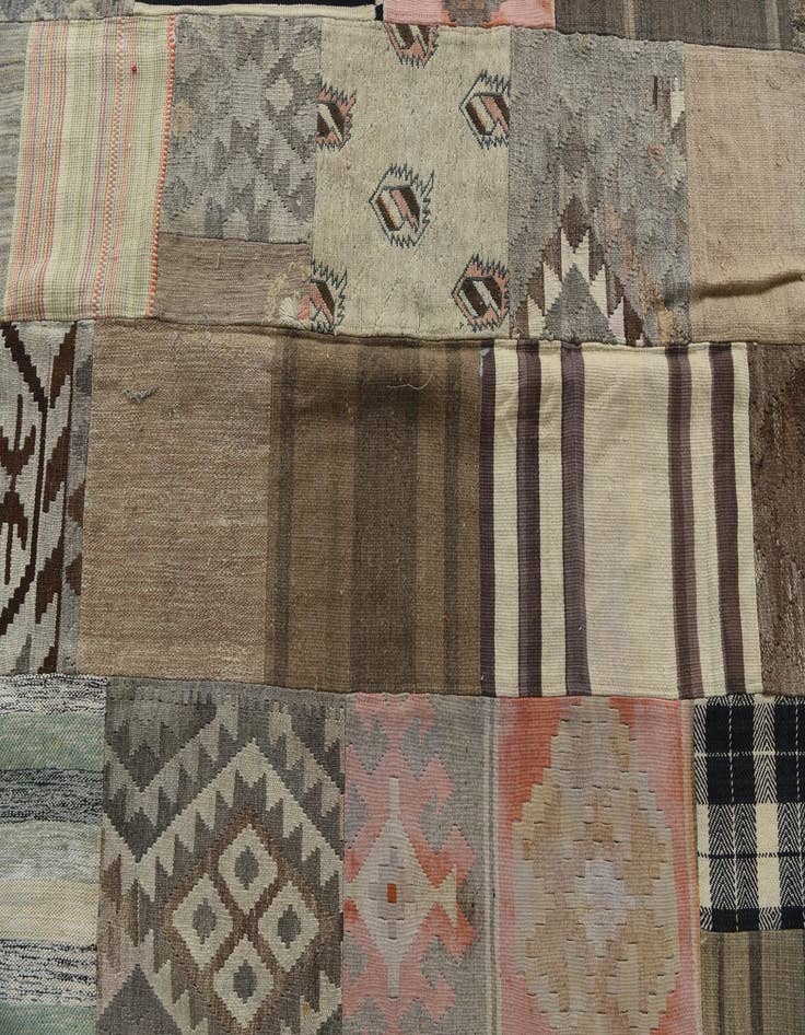 Detail image of  6' 7 x 9' 6  Hand Woven Kilim Patchwork Wool Rug