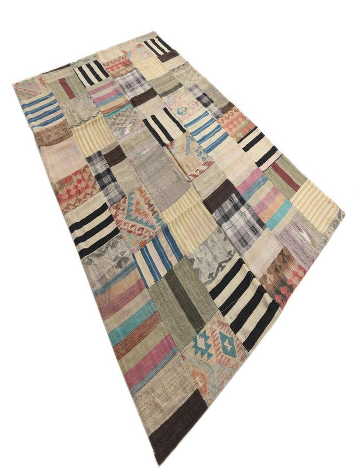 Detail image of  6' 6 x 10'  Hand Woven Kilim Patchwork Wool Rug