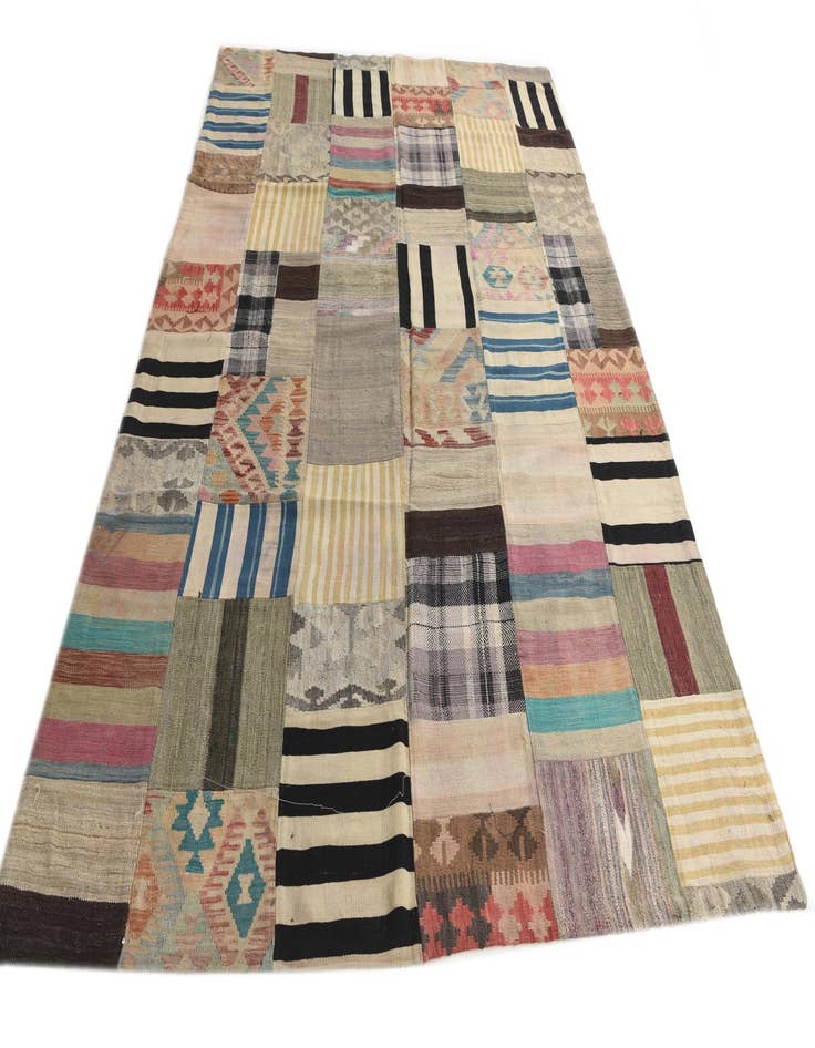 Detail image of  6' 6 x 10'  Hand Woven Kilim Patchwork Wool Rug