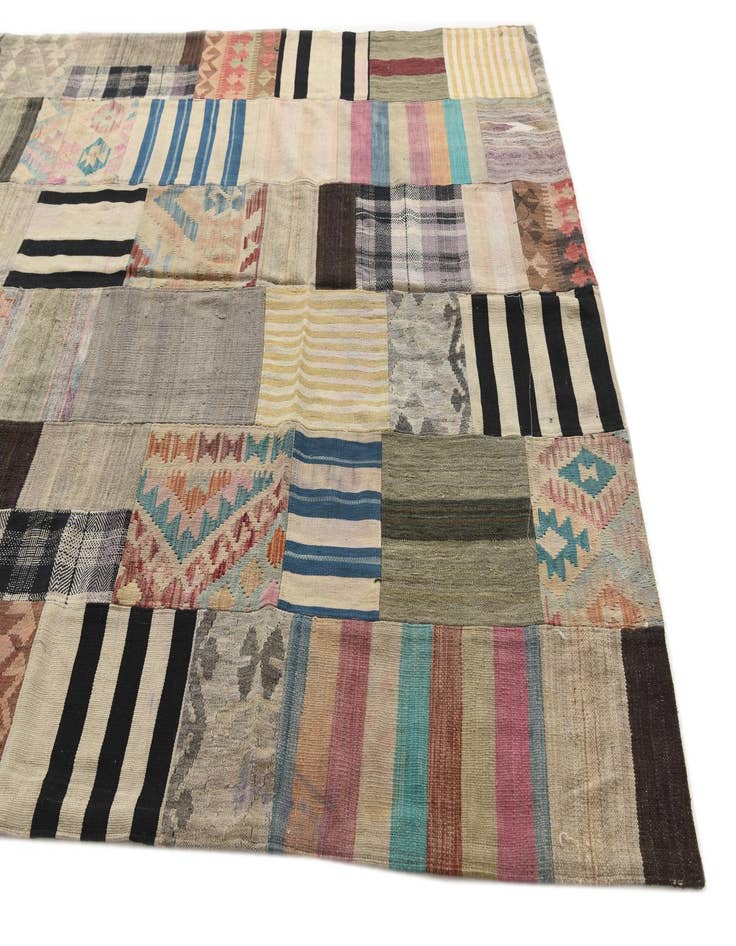 Detail image of  6' 6 x 10'  Hand Woven Kilim Patchwork Wool Rug