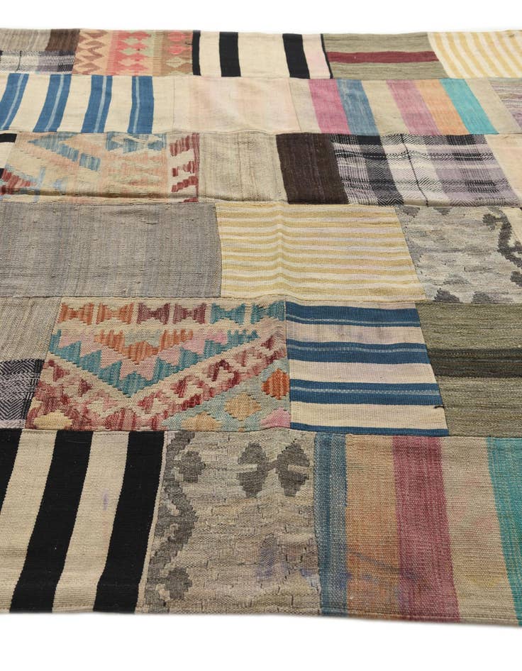 Detail image of  6' 6 x 10'  Hand Woven Kilim Patchwork Wool Rug