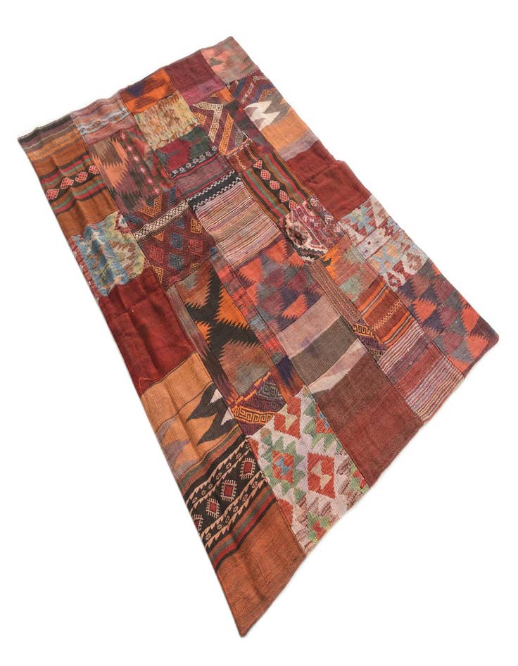 Detail image of  4' x 6'  Hand Woven Kilim Patchwork Wool Rug