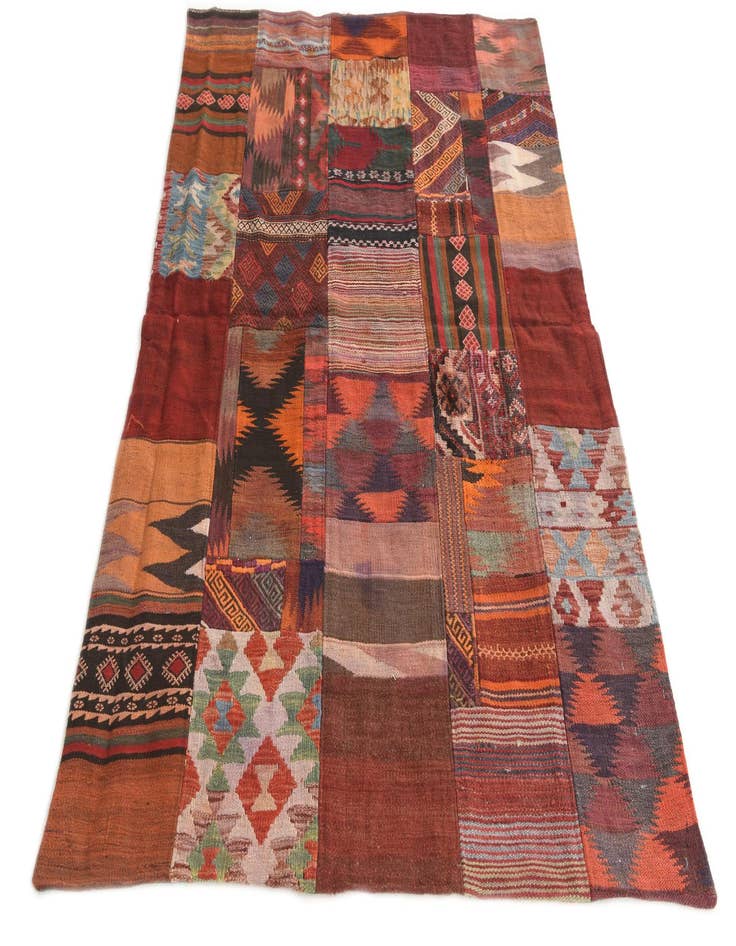 Detail image of  4' x 6'  Hand Woven Kilim Patchwork Wool Rug