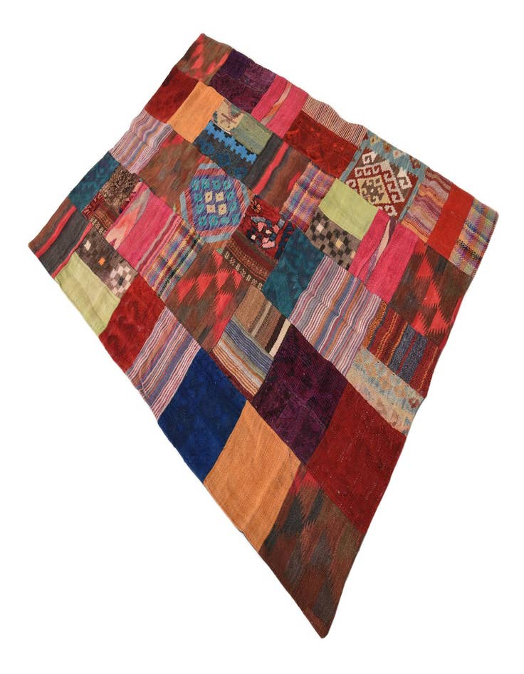 Detail image of  4' 1 x 5' 10  Hand Woven Kilim Patchwork Wool Rug