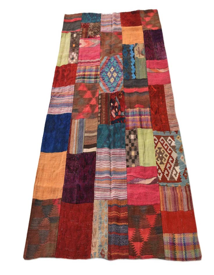 Detail image of  4' 1 x 5' 10  Hand Woven Kilim Patchwork Wool Rug