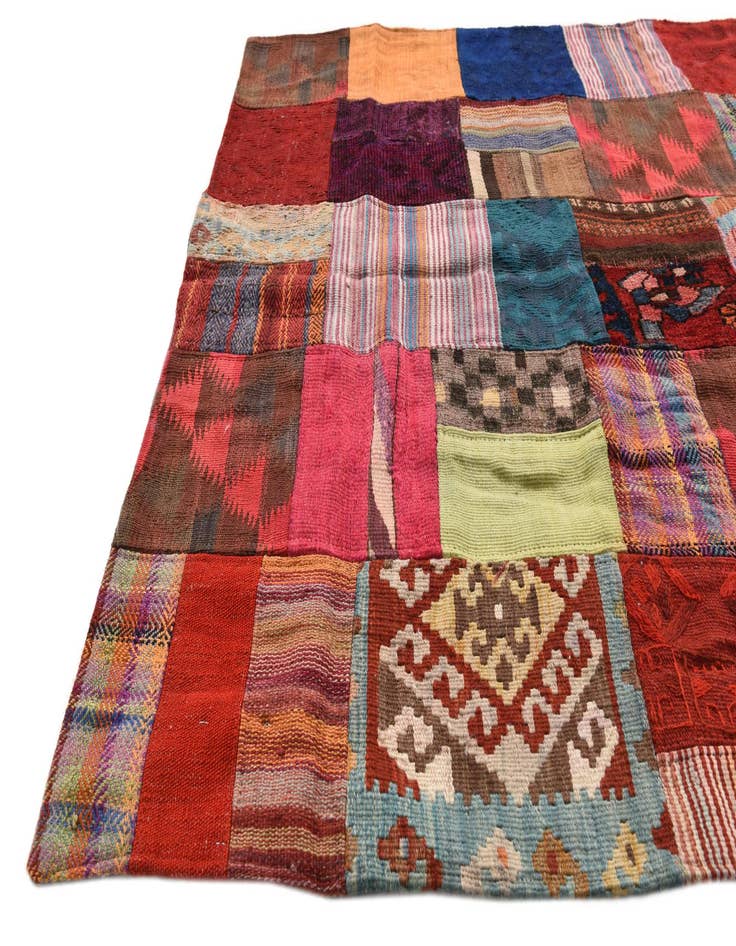 Detail image of  4' 1 x 5' 10  Hand Woven Kilim Patchwork Wool Rug