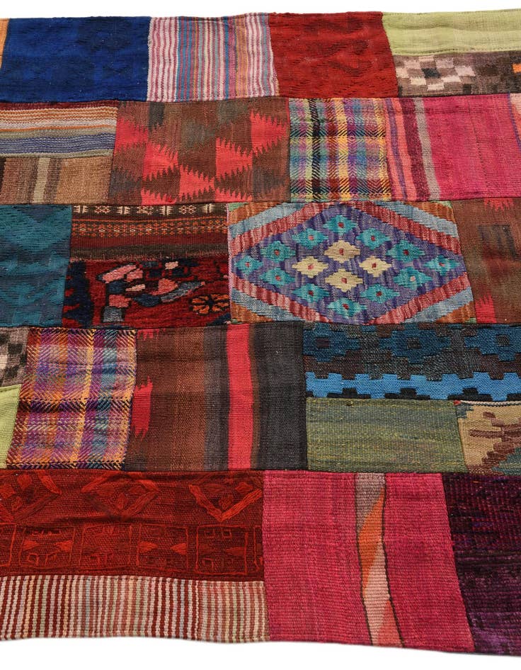 Detail image of  4' 1 x 5' 10  Hand Woven Kilim Patchwork Wool Rug