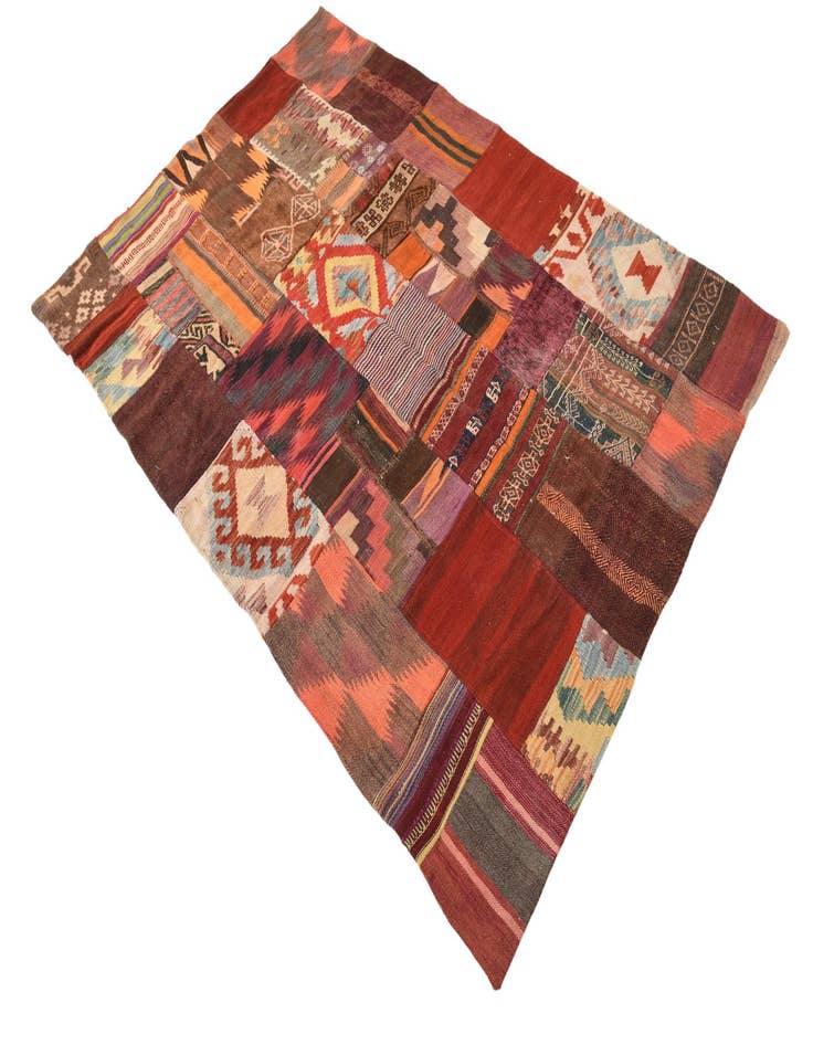 Detail image of  4' x 6'  Hand Woven Kilim Patchwork Wool Rug