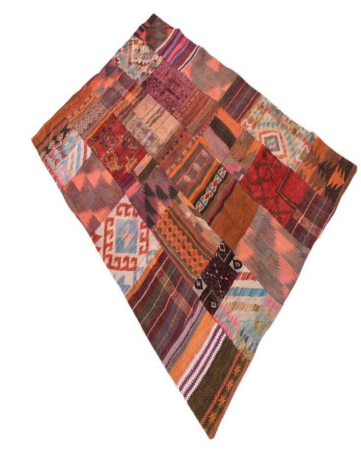 Detail image of  3' 10 x 5' 10  Hand Woven Kilim Patchwork Wool Rug