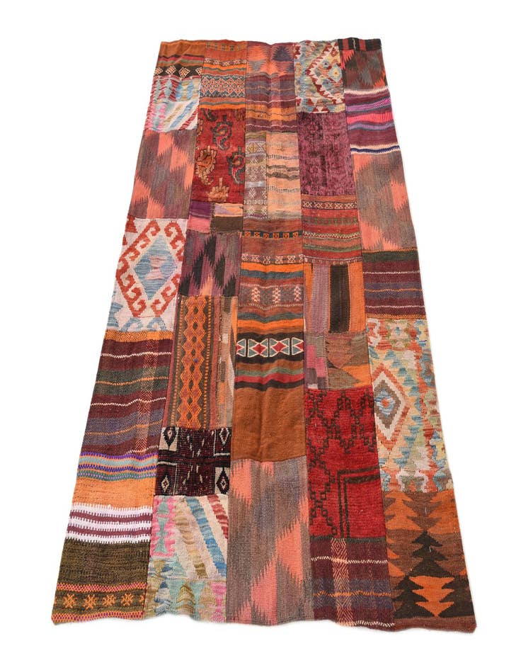 Detail image of  3' 10 x 5' 10  Hand Woven Kilim Patchwork Wool Rug