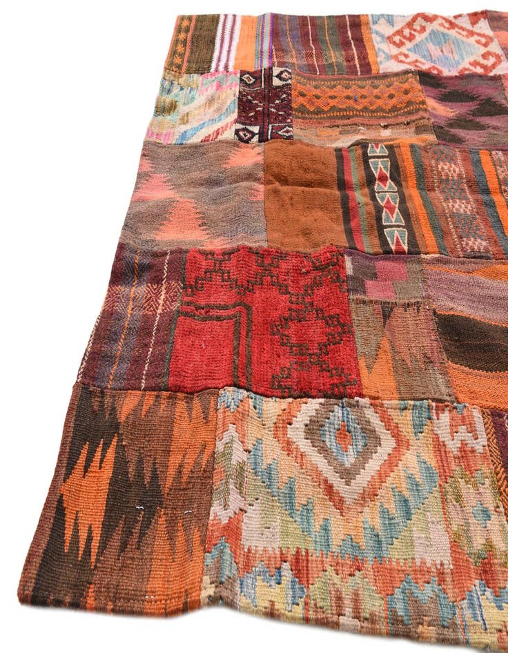 Detail image of  3' 10 x 5' 10  Hand Woven Kilim Patchwork Wool Rug