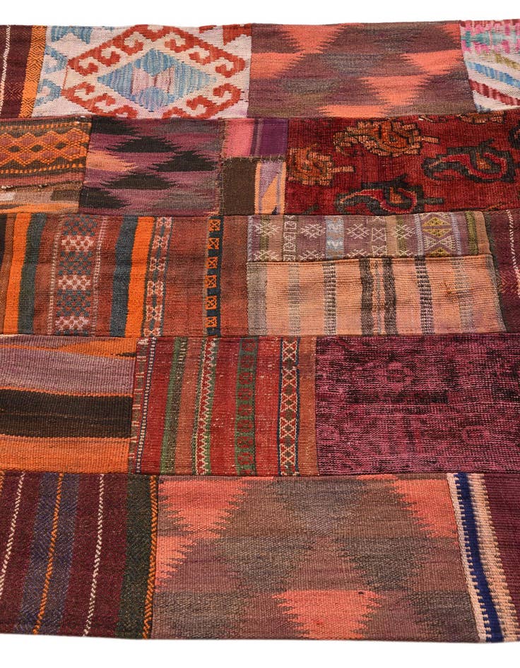 Detail image of  3' 10 x 5' 10  Hand Woven Kilim Patchwork Wool Rug