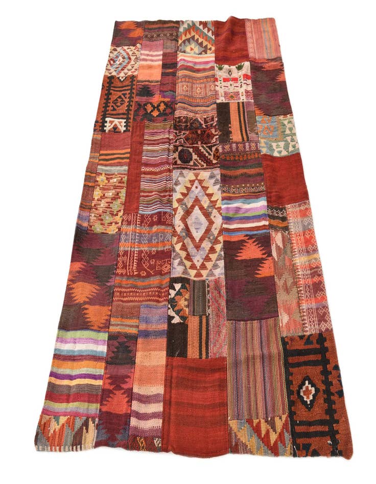 Detail image of  4' 1 x 5' 10  Hand Woven Kilim Patchwork Wool Rug