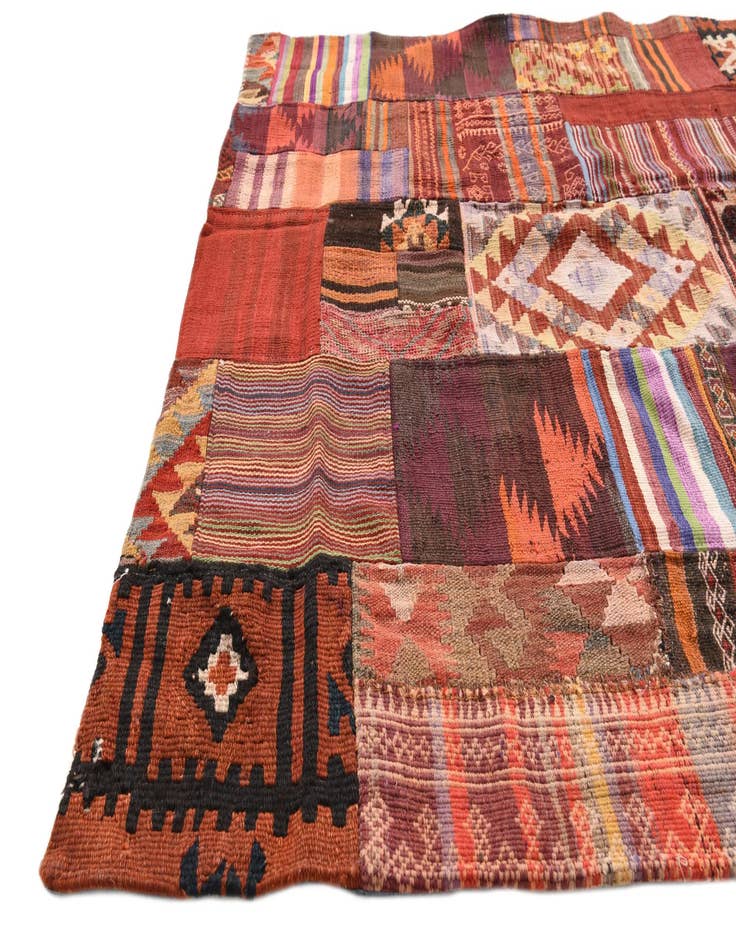 Detail image of  4' 1 x 5' 10  Hand Woven Kilim Patchwork Wool Rug