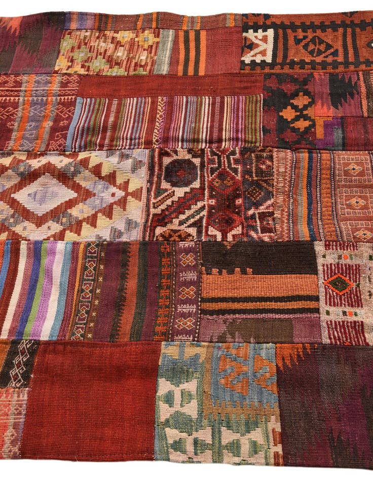 Detail image of  4' 1 x 5' 10  Hand Woven Kilim Patchwork Wool Rug