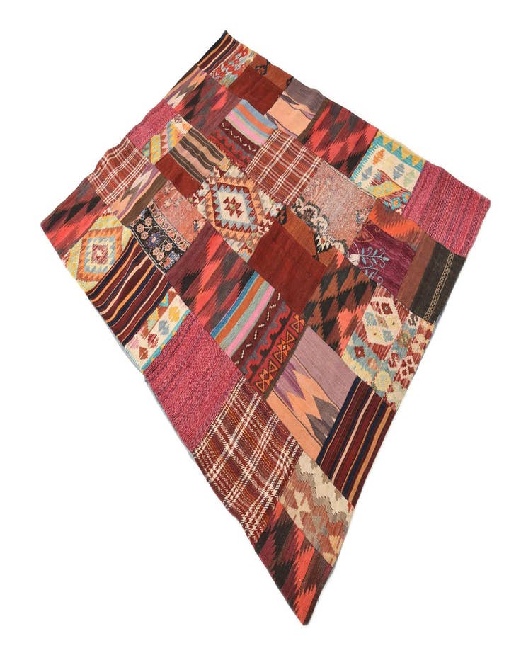 Detail image of  5' x 6' 5  Hand Woven Kilim Patchwork Wool Rug